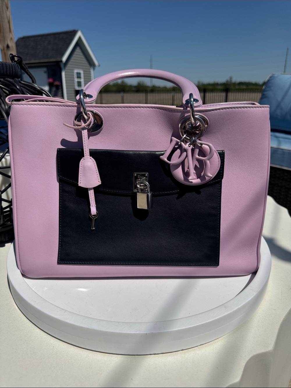 Dior Large Diorissimo Lilac & Black Leather Pocket Tote